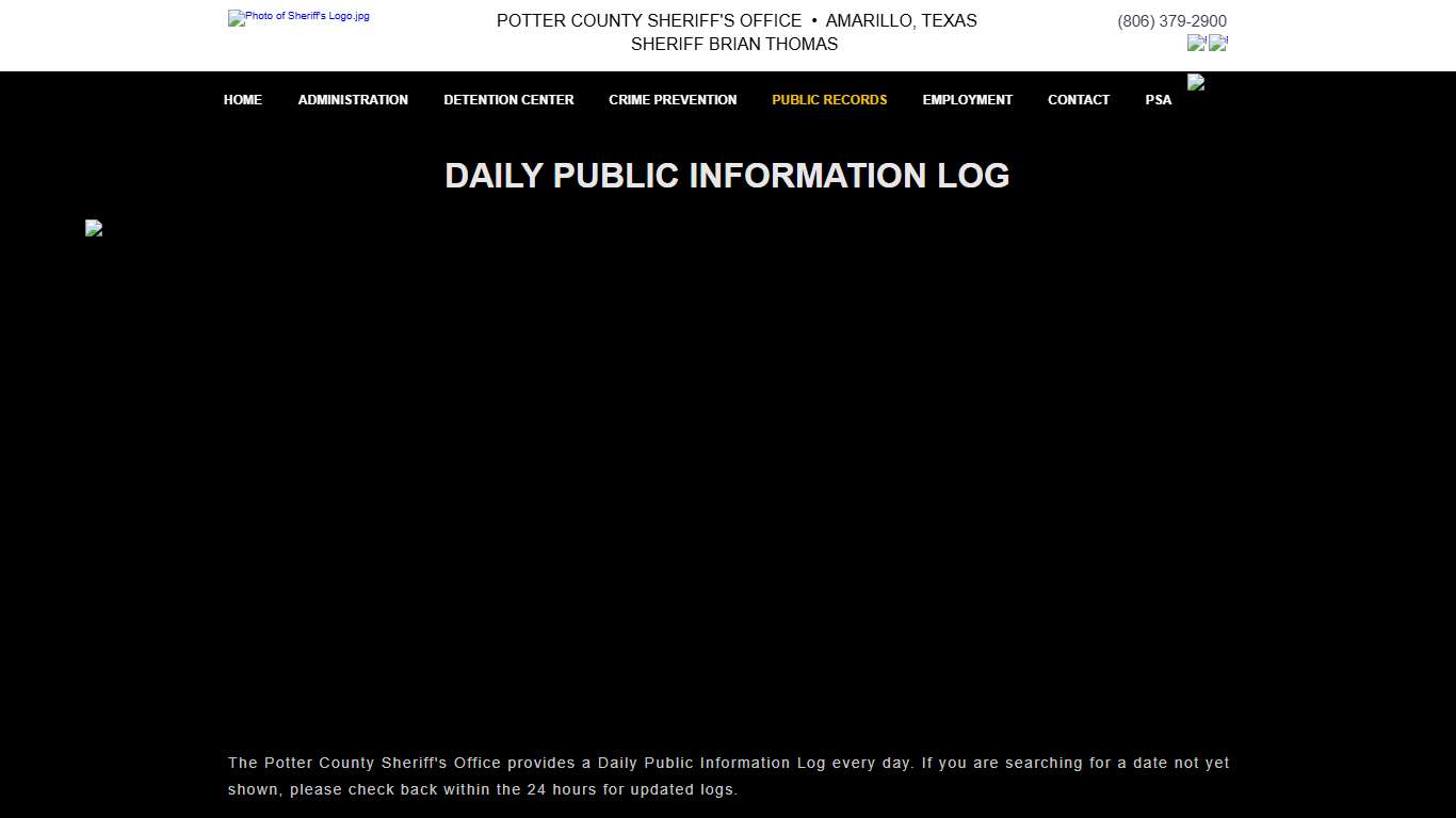 Daily Public Information Log | Potter County Sheriff's Office