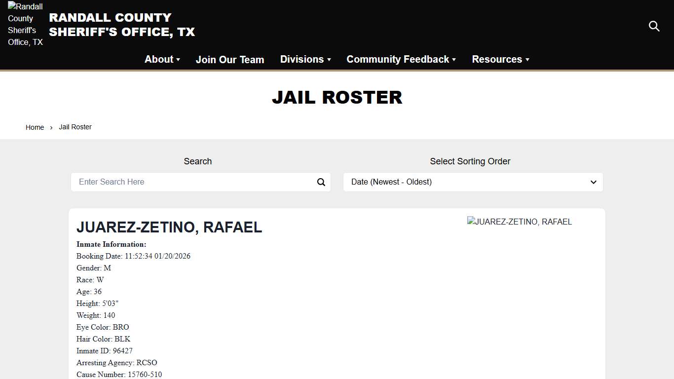 Jail Roster | Randall County Sheriff's Office, TX